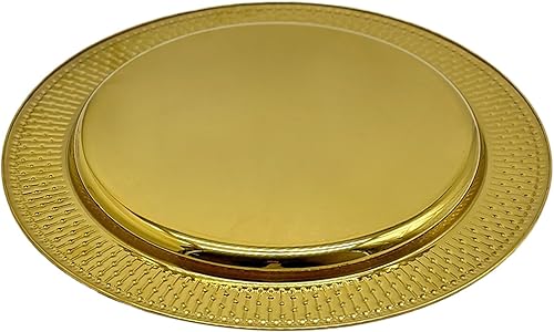 Miniatura 2 de Brightalk platos de acero inoxidable con cuentas de 13 pulgadas, juego de 6 platos para cena dorados, vajilla redonda