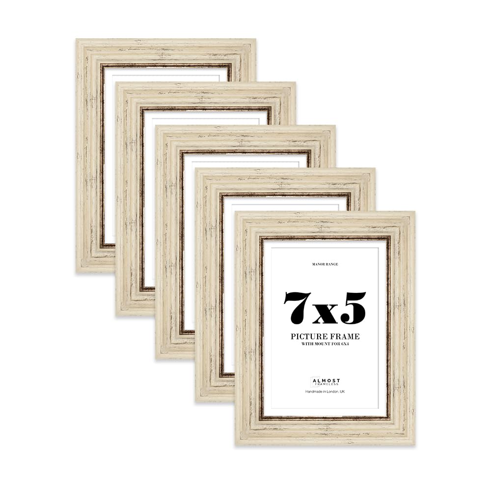 7x5 Distressed Cream Picture Frame - 7x5 Frame with 6x4 Mount for 7x5/6x4 Pictures Vintage Style Photo Display, 5 Pack โ image 1