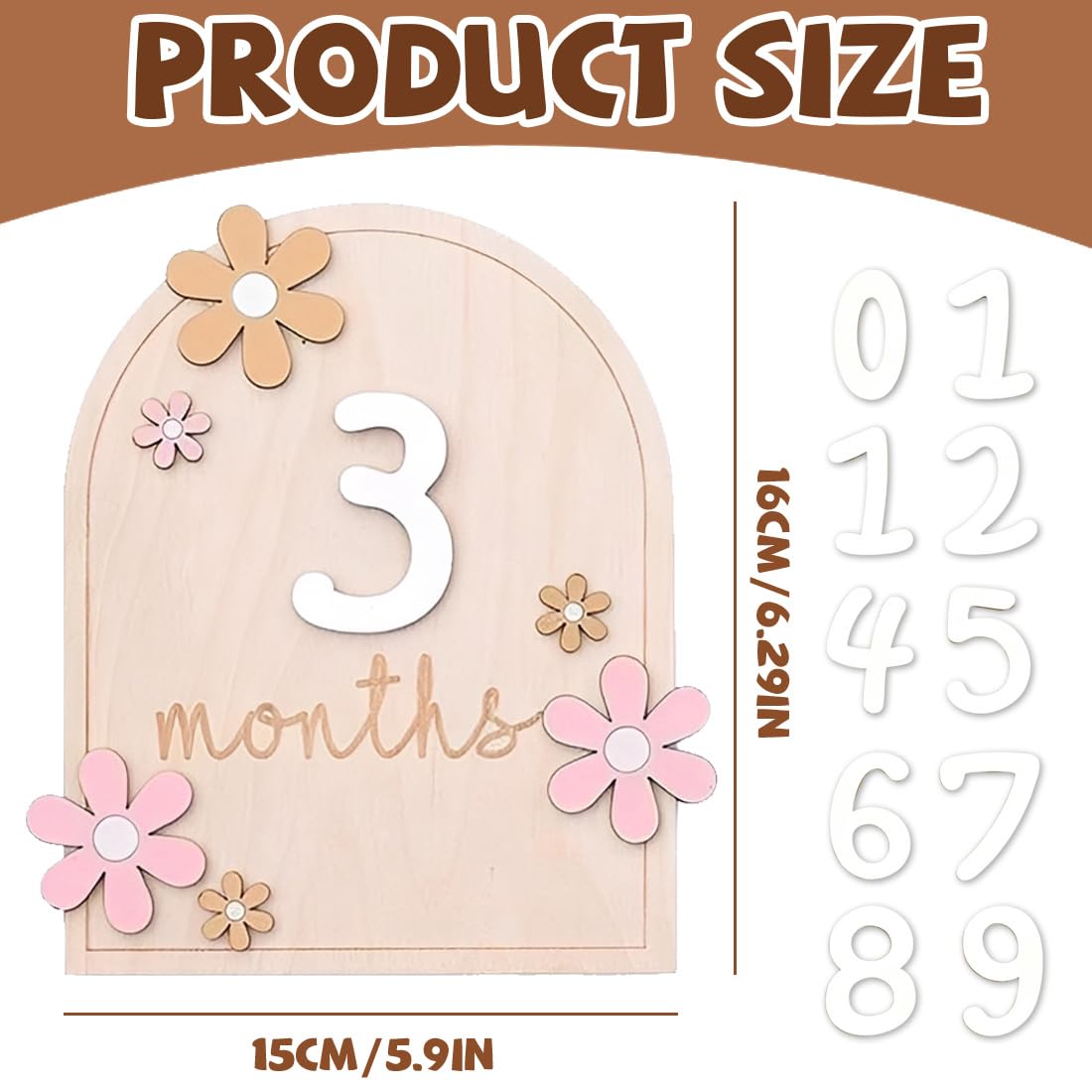 Étapes Bébé en Bois, 1 set Cartes Mensuelles Bebe, Fleur Carte Étape Bébé, Accessoires Photo pour Nourrissons de 0 à 12 Mois, Enregistrement de Croissance, Carte Mois par Mois