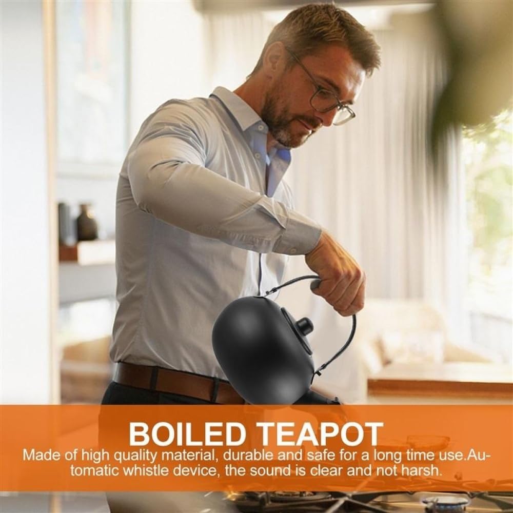 1L/1.2L/1.5L Black Stainless Steel Water Kettle with Whistle, Stovetop Tea Pot for Hot Water Boiling(1.5L)