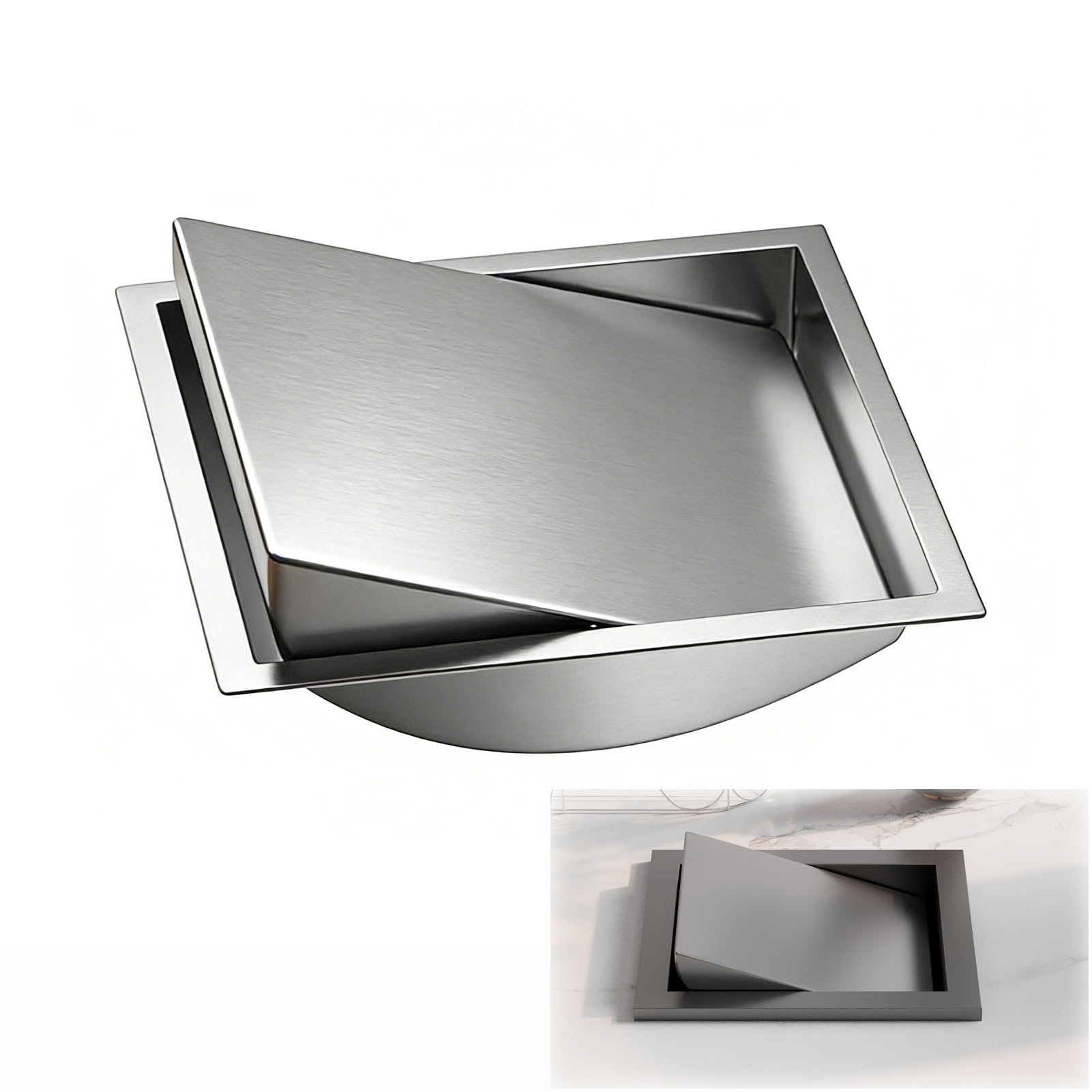 Trash Can Top Bins, Countertop Trash Can Lid Replacement, Square Flap Stainless Steel Bin Cover, Multicolor(Onecolor)