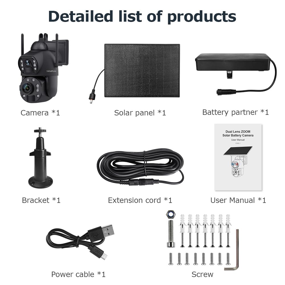 SHIWOJIA 36X Telecamera di Sorveglianza WiFi Esterno, 6 MP 360° PTZ Telecamera Esterna Solare con Doppia Lente, 100m Visione Notturna a Colori, PIR Smart Detection, Audio Bidirezionale