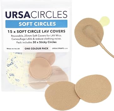 URSA Soft Circles Reusable Soft Covers That Provide a Shield Against the Wind and Camouflage for Lavalier Mics. 15x Soft Circles + 30x Stickies, Beige