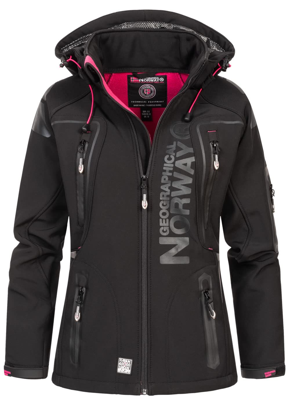 Geographical Norway Tislande Lady – damska kurtka softshell z kapturem, wodoszczelna, outdoorowa, wiatroszczelna, do aktywności na świeżym powietrzu, wędrówek, jazdy na nartach, na jesień, zimę,