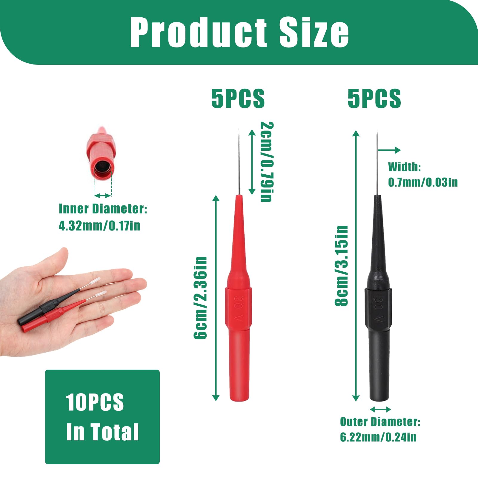 10 Sonde di Prova Multimetro, Puntali per Multimetro da 0,7 mm in Acciaio Inossidabile con Copertura Protettiva,Compatibili con la Maggior Parte dei Multimetri,per Misurazioni Elettriche Precise