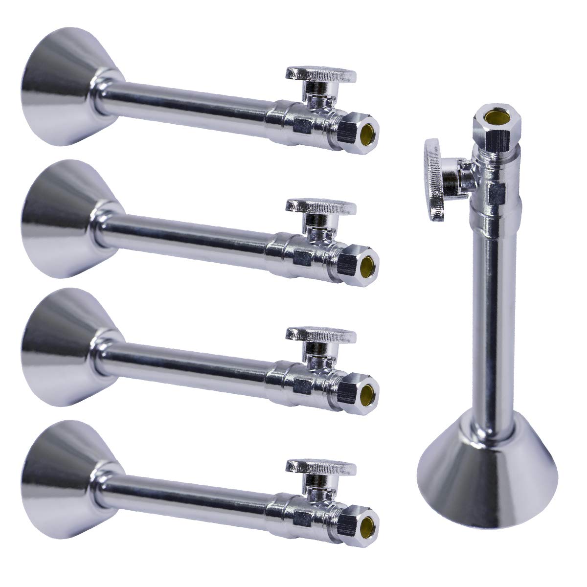 Midline Valve 84212QS-OM-5 Water Supply Straight Stop Valve with 5'' Extension Tube; 1/4 Turn Handle; 1/2 in. SWT x 3/8" COMP; Chrome Plated Brass (5 Pack)