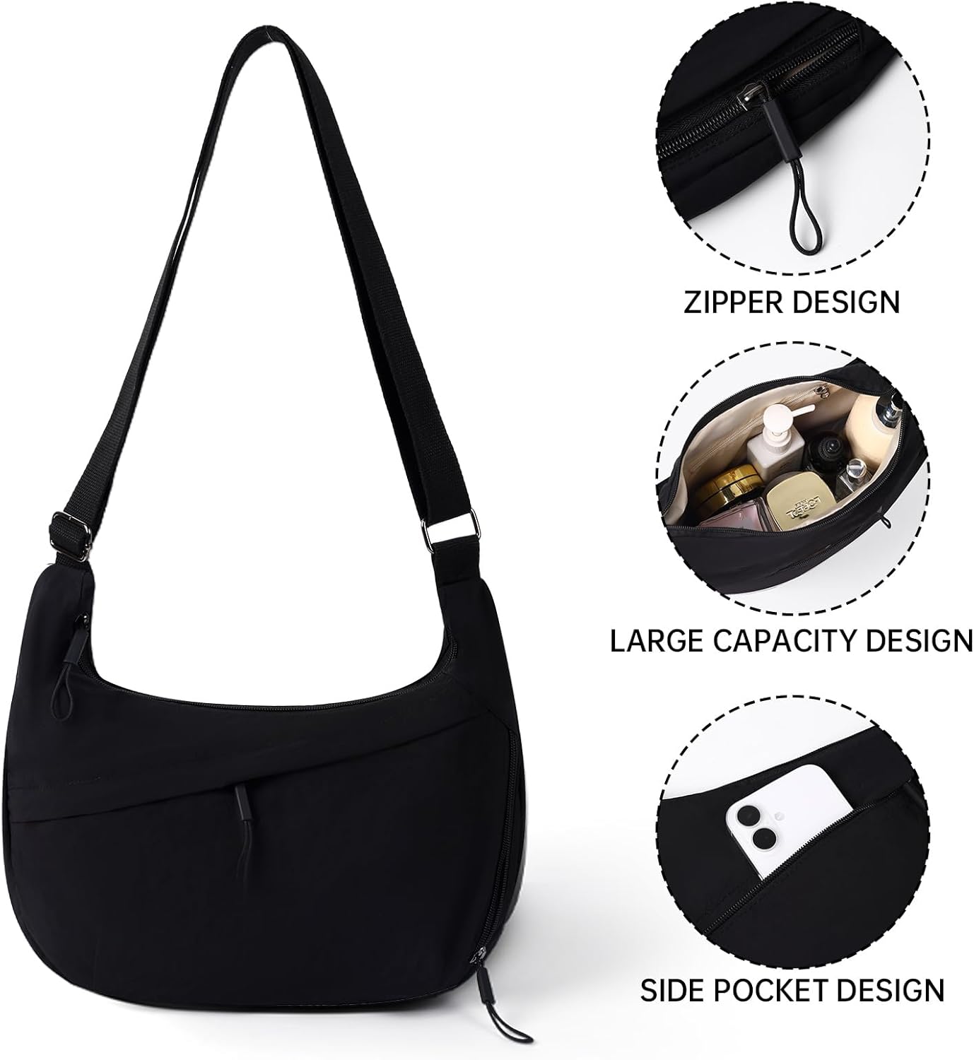 Crescent Bags for Women Nylon Hobo Crossbody Bags Casual Shoulder Handbags Multi-Pocket Sling Bag Lightweight Crossbody Purse - Image 5