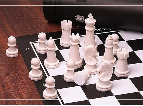 Miniatura 8 de SHQ - Juego de ajedrez de cuero con piezas de ajedrez en blanco y negro, almacenamiento portátil para juegos de mesa para adultos (color Staunton