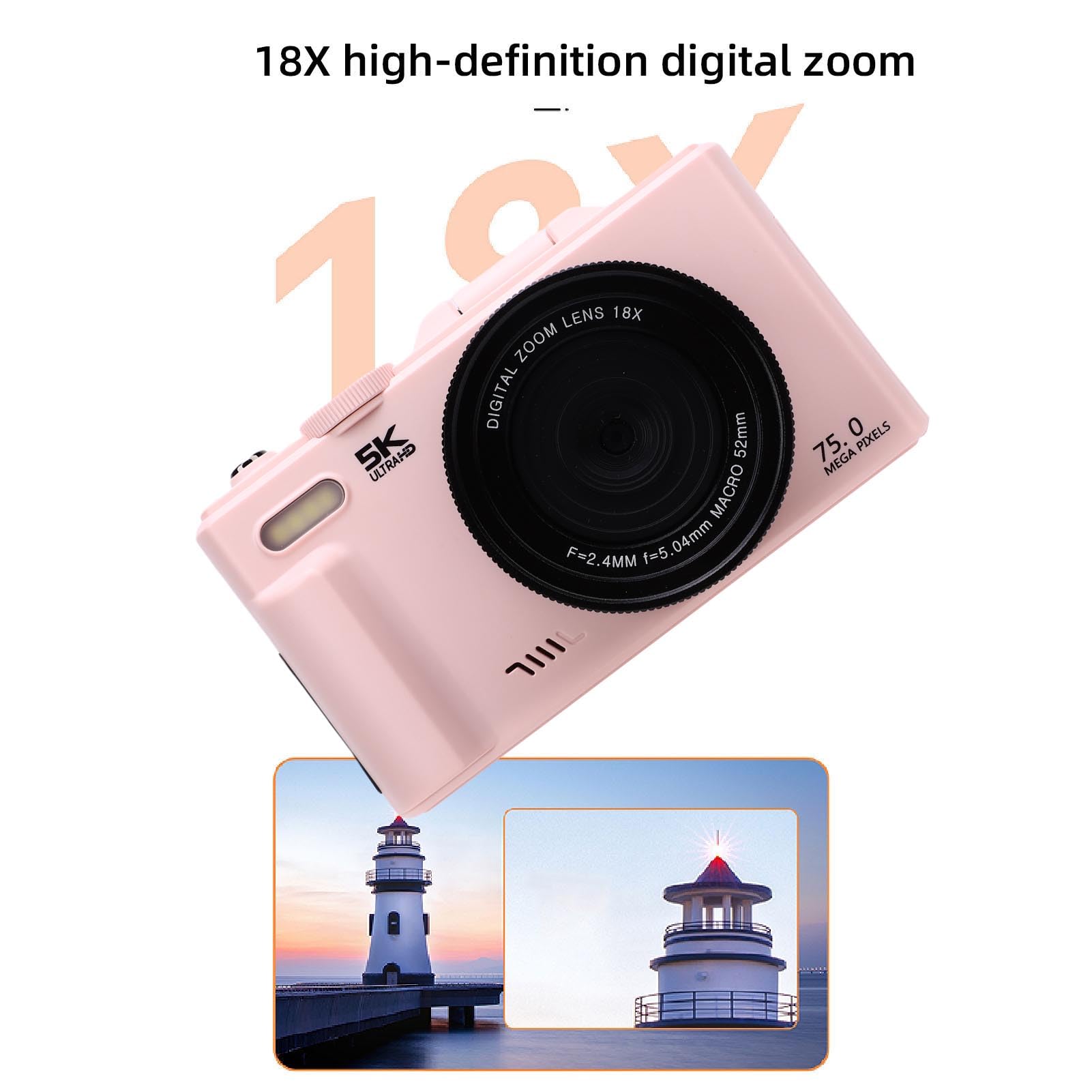 Bewinner Fotocamera Digitale 5K per Video Fotografici, Videocamere Wi-Fi da 75 MP per Vlogging su YouTube, Videocamere con Messa a Fuoco Automatica UHD, Schermo Orientabile a 180° da 3
