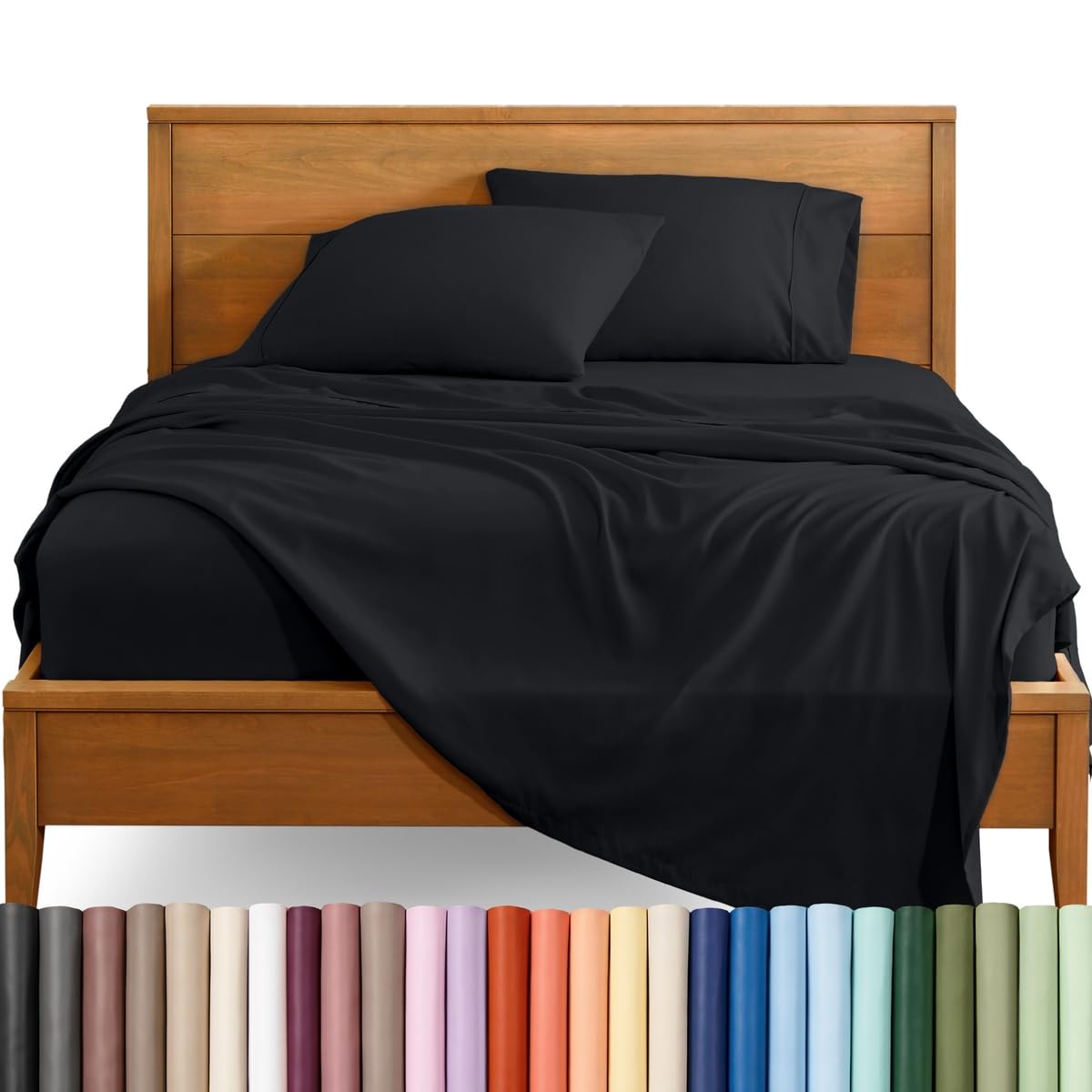Bare Home Short Queen Sheet Set - 1800 Ultra-Soft (Queen Short, Black) — image 1