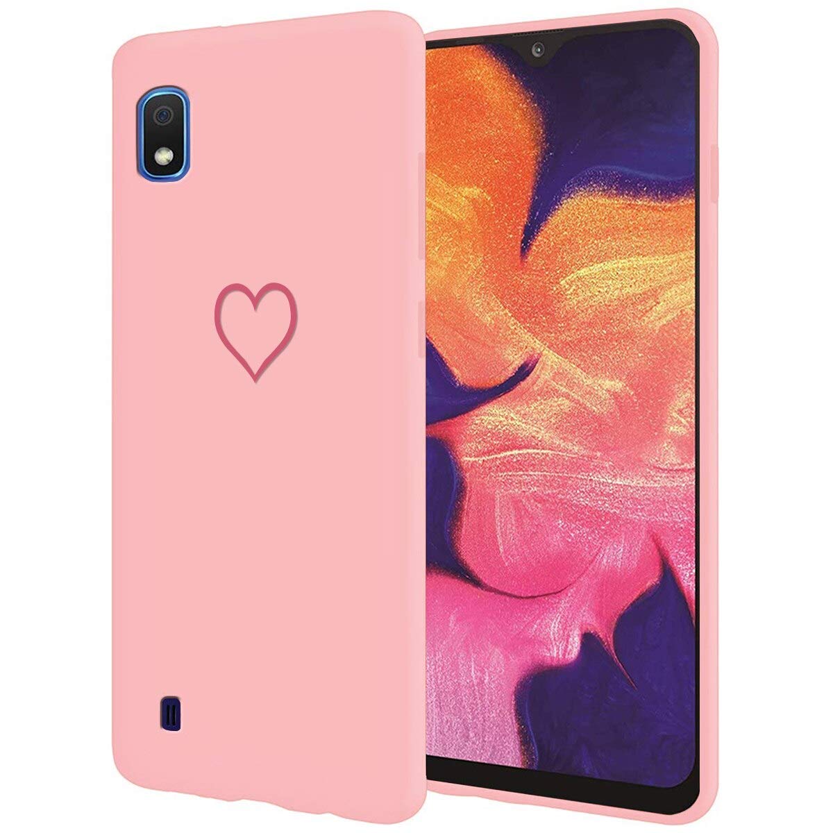 ZhuoFanSamsung Galaxy A10 Case, Phone Cases Pink Liquid Silicone with Pattern Shockproof Soft Flexible Gel TPU Rubber Back Cover Bumper Skin for Samsung GalaxyA10 2019 Smartphone, Pink Love
