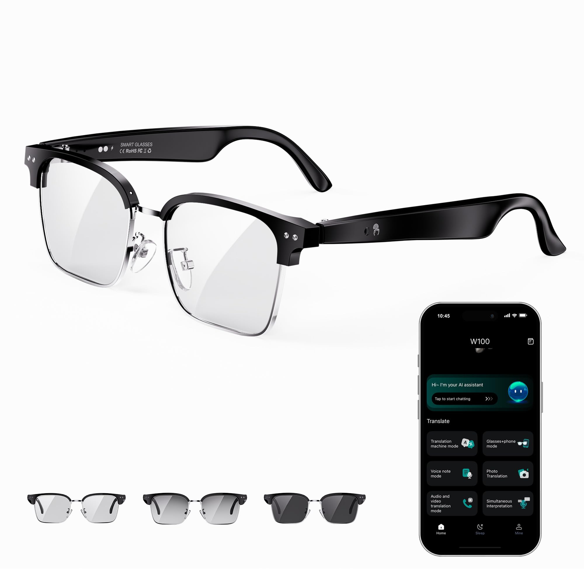 AI Smart Glasses for Women and Men Bluetooth Sunglasses with Chat GPT and 164 Languages Translation Glasses with