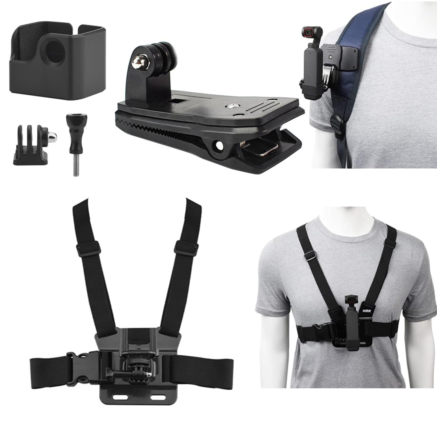 OBABO [Upgraded] Accessories Kit for DJI Osmo Pocket 3, with Expand Frame, Chest Mount Harness + Backpack Clip Holder for DJI OSMO Pocket 3 (Black)