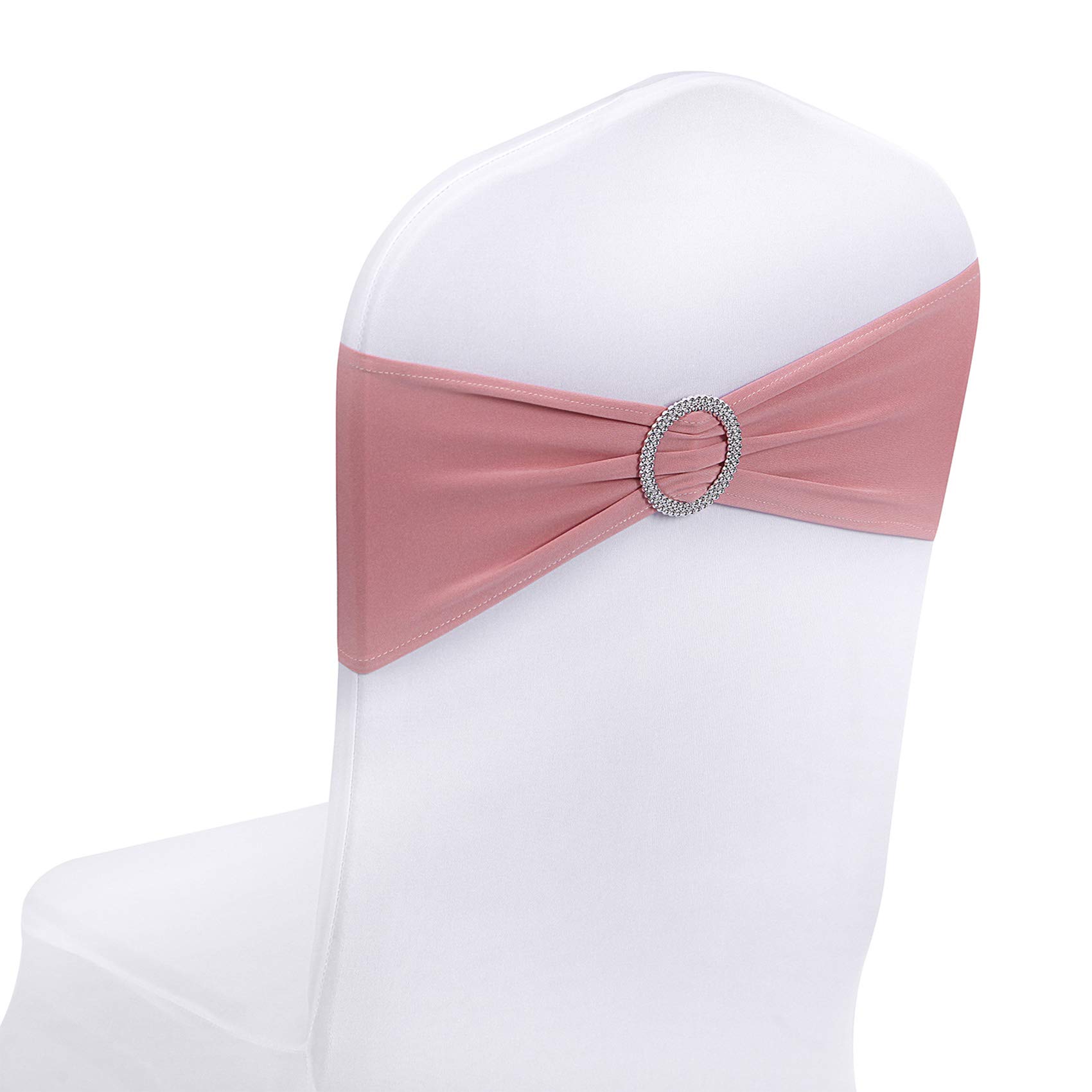 Peomeise 25pcs Dusty Pink Spandex Chair Sashes with Buckle Slider for Wedding, Party Decoration