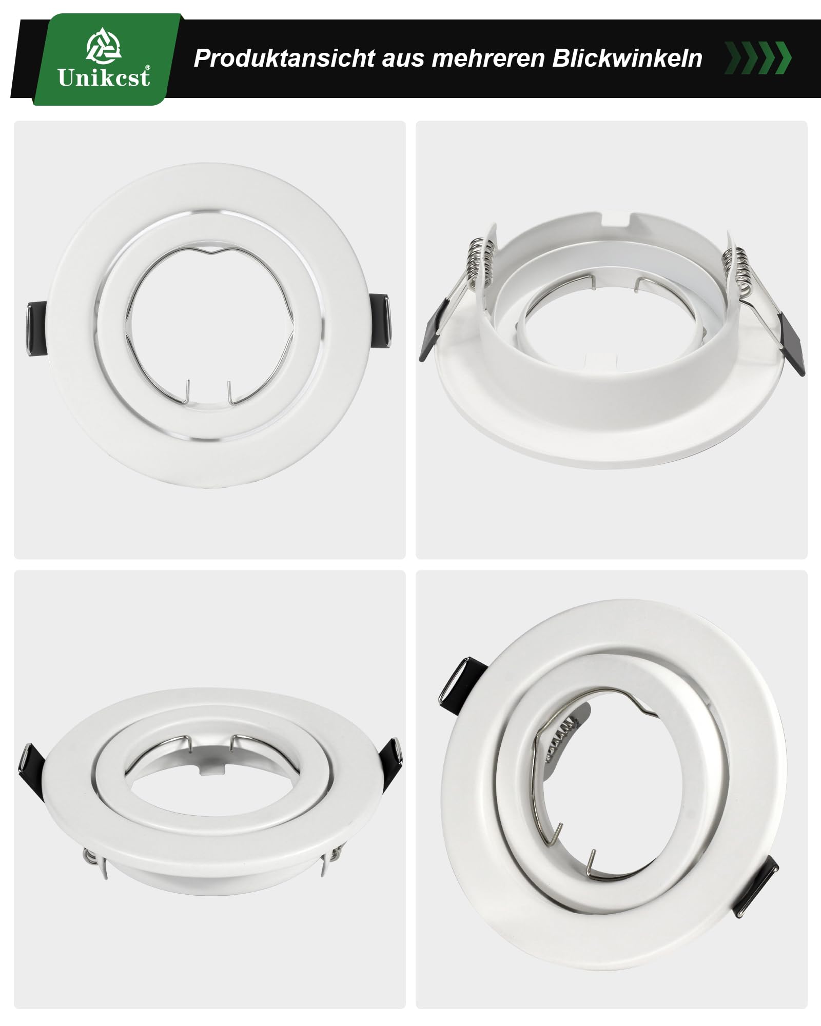 6er LED Einbaustrahler Rahmen GU10 Schwenkbar Einbaurahmen Matt-weiß Einbauspots mit GU10 Fassung Metall Rund Einbauleuchten Decke LED Lochdurchmesser 98mm für Küche Wohnzimmer Messehallen
