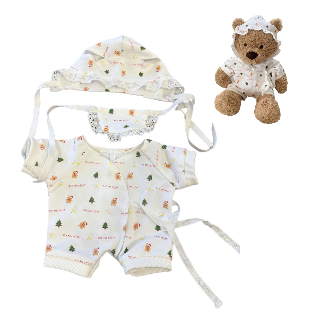 LICHADUOLE 3pc Doll Clothes Set for 14-16 inch Teddybear and Bumbly Bear,Christmas Style Doll Clothes Gingerbread Man Print, Clothes only Without Doll.(3pc Includes 1 Jumpsuit,1bib,1 hat)
