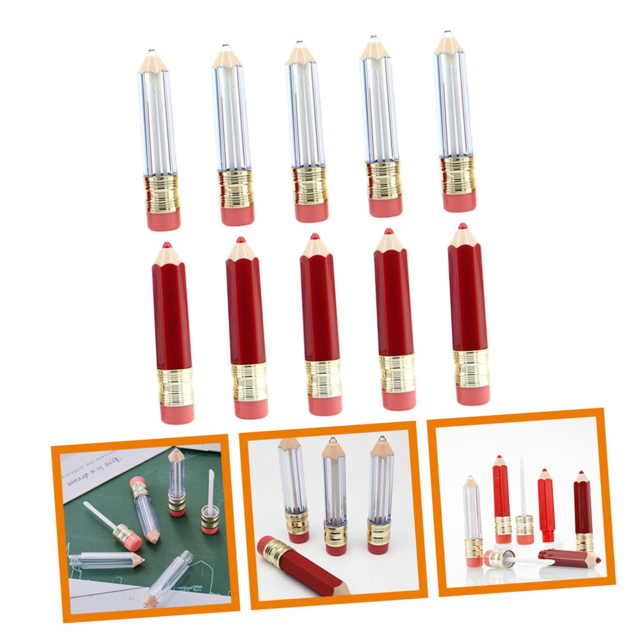2 Set Matita Vuoto Tinta Lucidalabbra Tubi Trasparenti Balsamo Lucidalabbra Trasparente Cercatore Fai Da Te Bellezza 10 pezzi * 2
