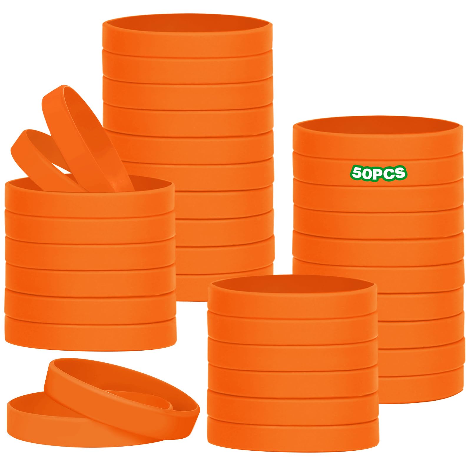 HONTIUS 50PCS Silicone Wristbands for Men Women, Rubber Wristbands Blank Wrist Bands Universal Wristband Set Bulk for Teens Sport Suitable for 12+ Aged Orange