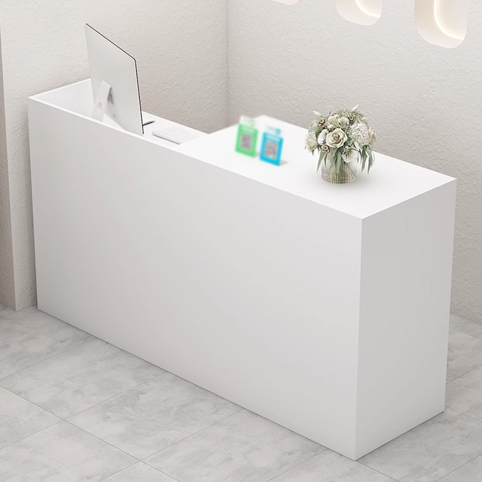 Beauty Salon Reception Desk with Keyboard Shelf Front Checkout Counter with Drawers and Cabinets Retail Point of Sale for Clothing Store Office Furniture