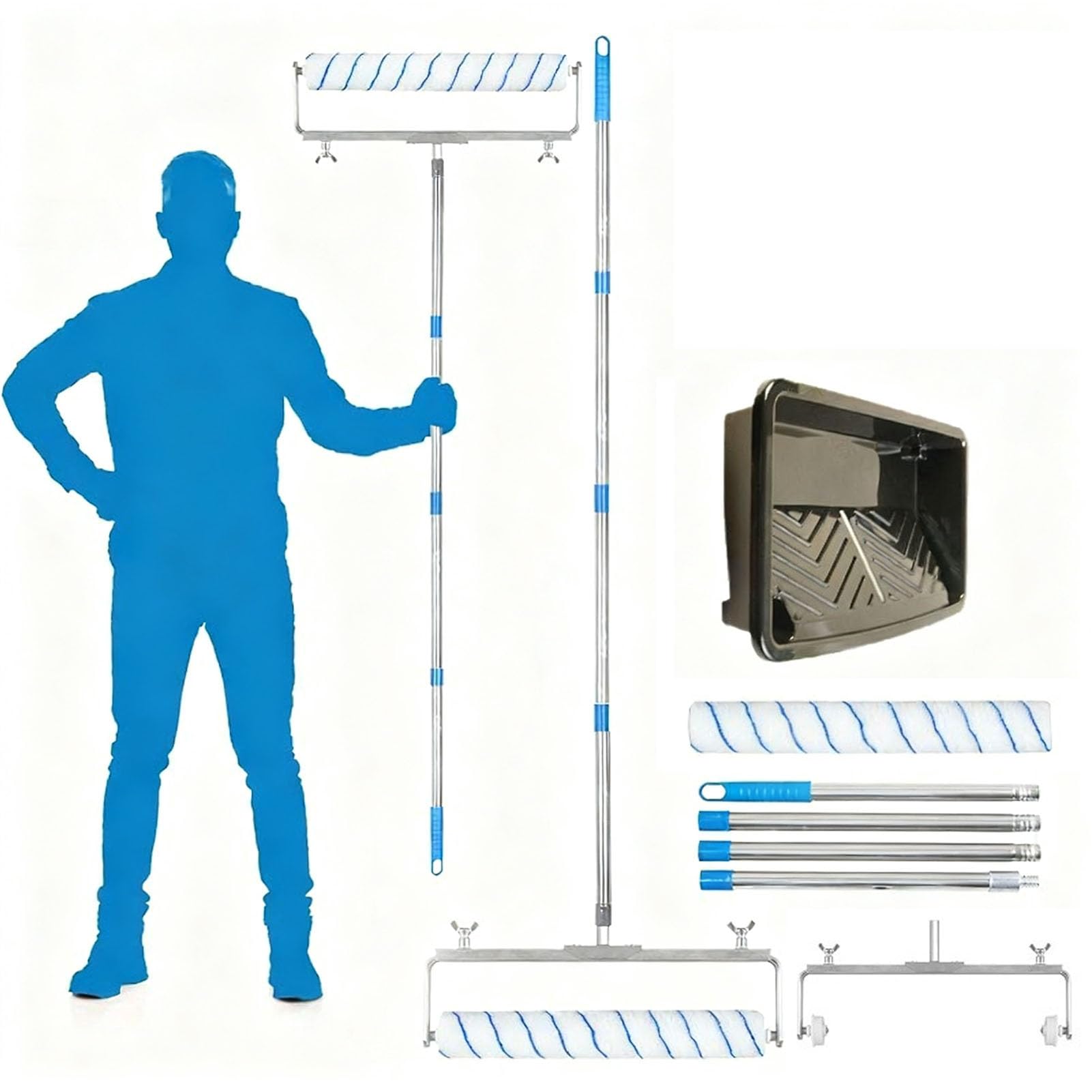 Kit de Rodillo de Pintura de 18 Pulgadas con 5 Postes de extensión, Bandeja de Pintura, Ruedas de Cubierta de Rodillo para Paredes Interiores, techos, Pintura casera DIY