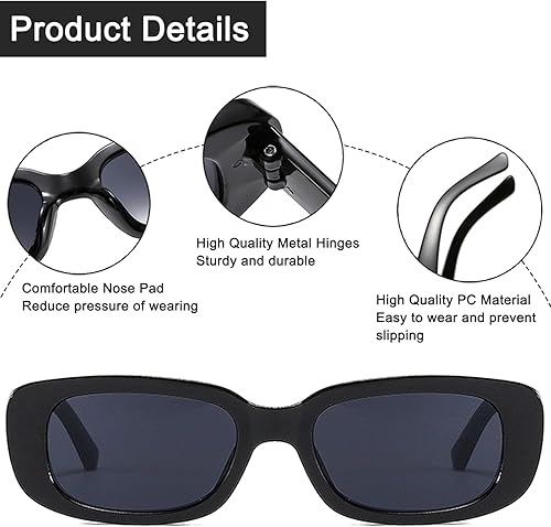 Miniatura 4 de Paquete de 2 lentes de sol rectangulares Y2K de los años 90 retro para mujeres y hombres, gafas vintage, marco cuadrado, protección UV400