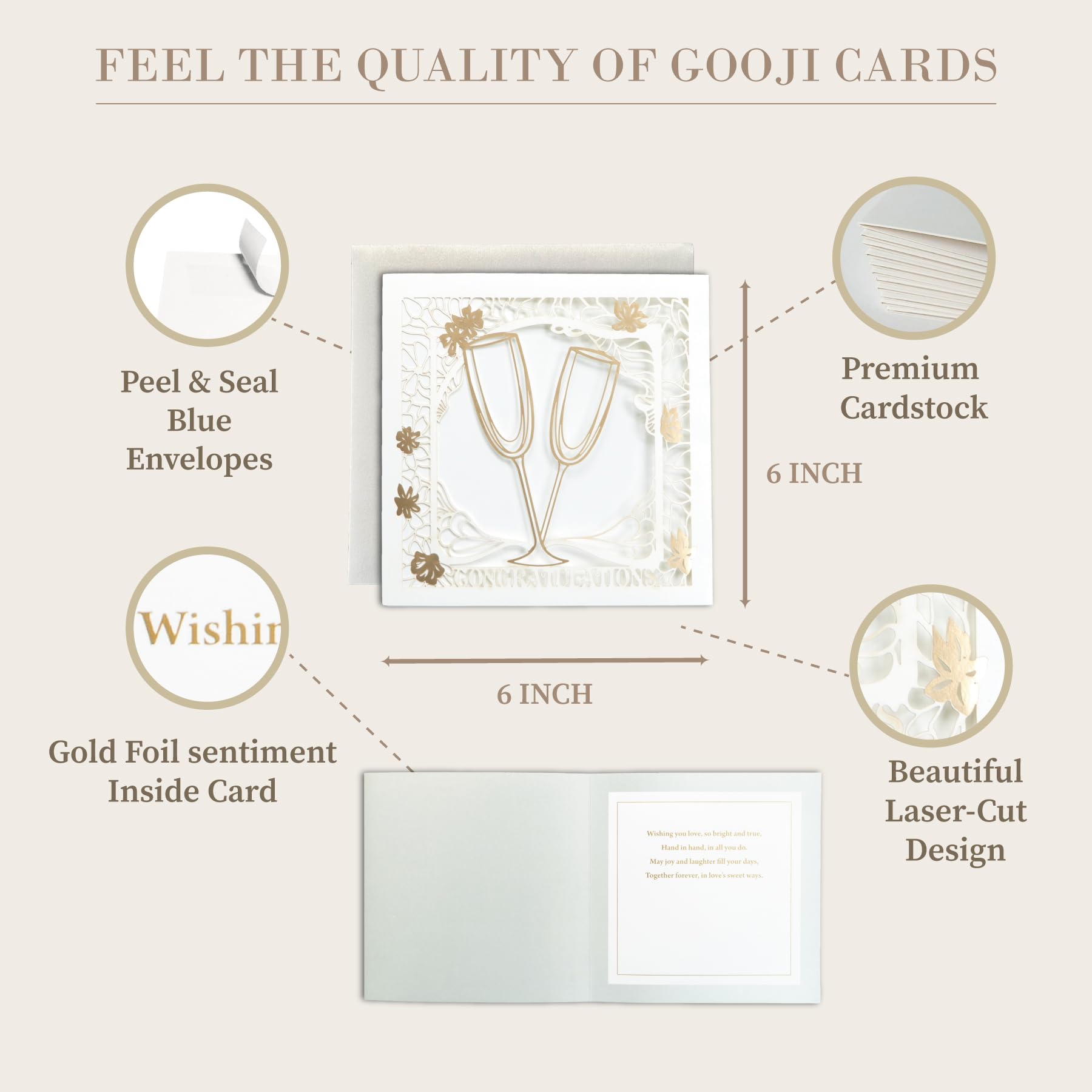 Gooji 6x6 Wedding Cards for Bridal Shower Newly Wed, Marriage Gifts, Bride and Groom (Champagne) Laser Cut Design - Image 4