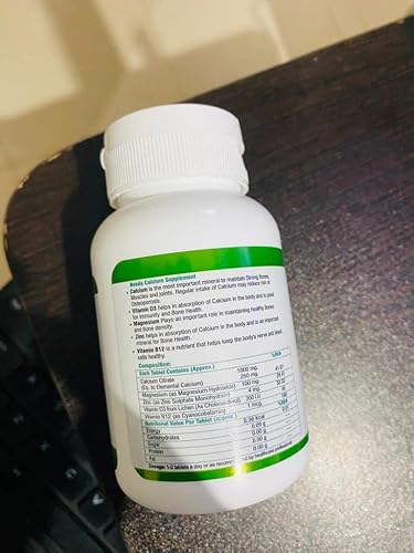 Suplemento de calcio de 1000 mg con vitamina D, magnesio, zinc y vitamina B 12 para hombres y mujeres, para inmunidad, apoyo óseo y articular,