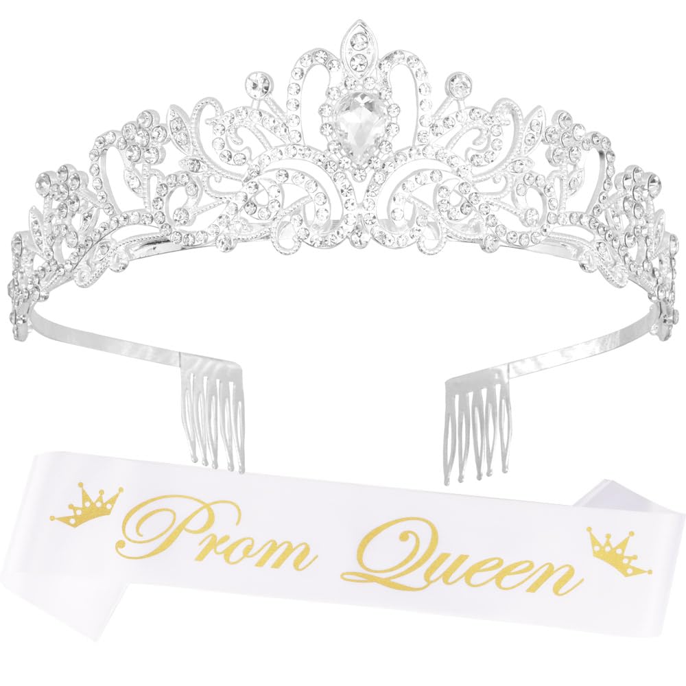 Ｎｏｏｎｈｏｒｓｅ Prom Queen Sash Headbands for Women Tiara & Crown Silver Girls Cosplay Halloween Princess Happy Homecoming Accessories