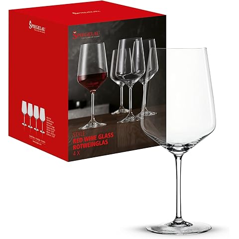 Spiegelau Style Red Wine Glasses, Set of 4, European-Made Lead-Free Crystal, Classic Stemmed, Dishwasher Safe, Professional Quality Red Wine Glass Gift Set, 22.2 oz