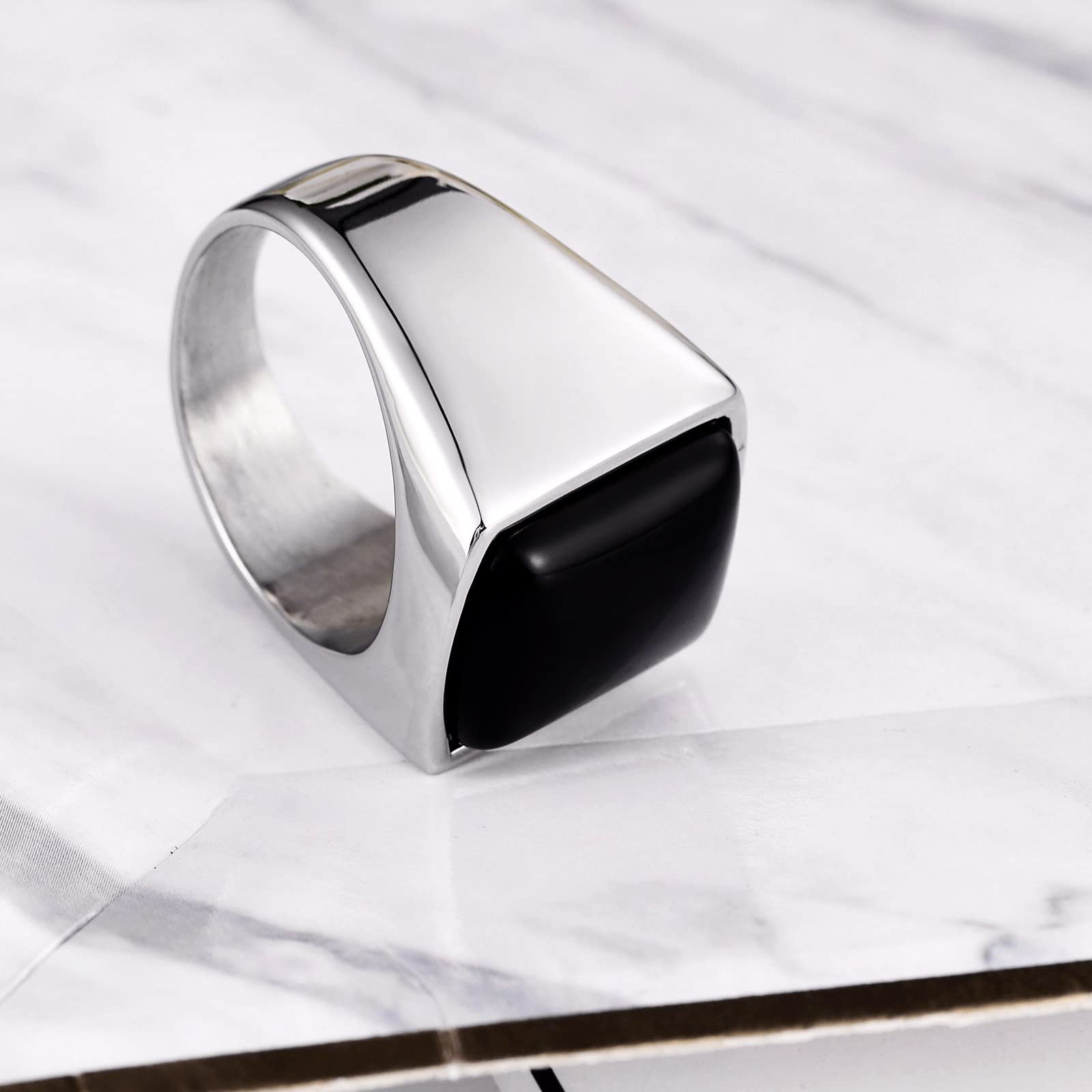 Anelli Acciaio Inox Anello A Fascia da Uomo Anello con Sigillo con Pietra Nera Anello Uomo Nero Taglia 15 to 27