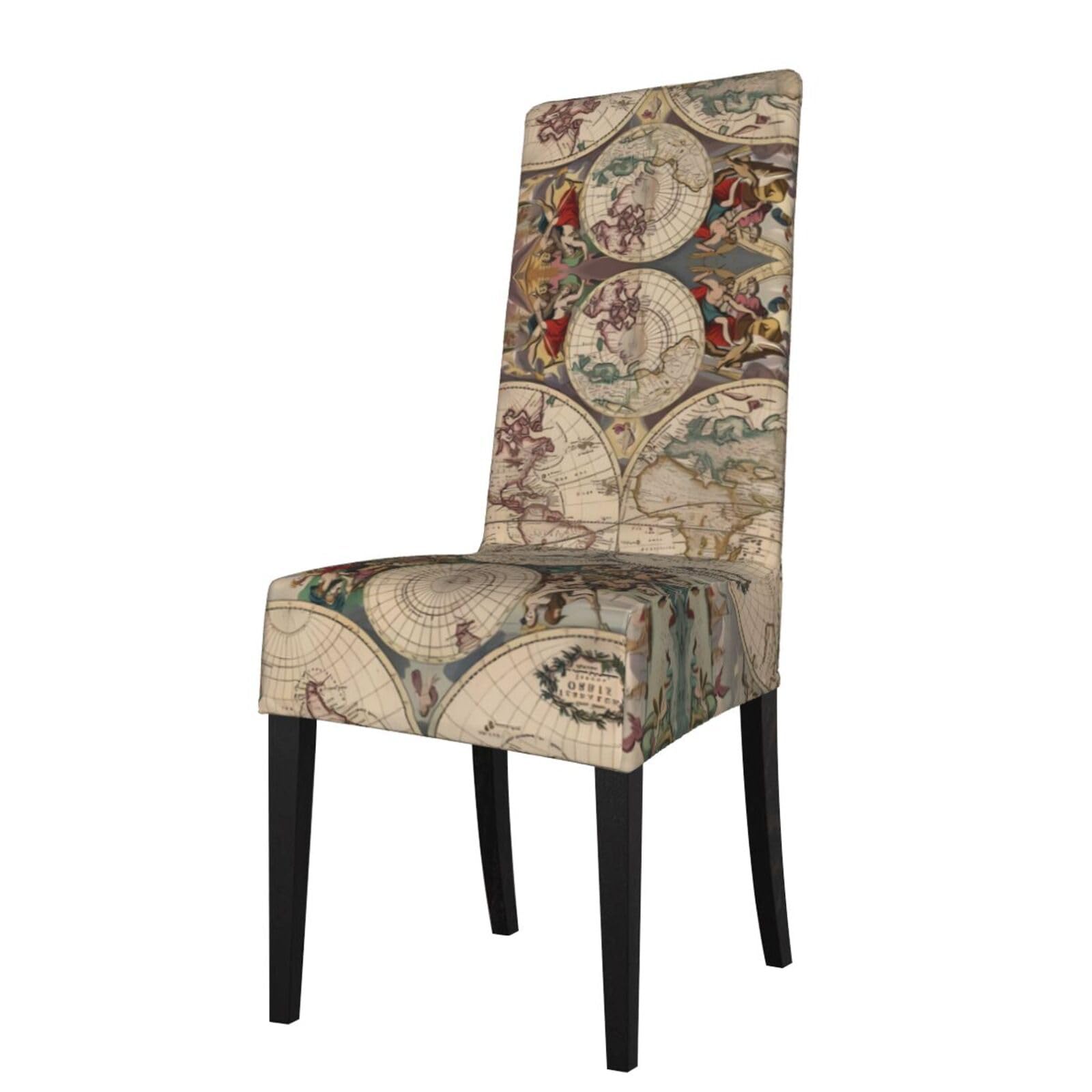 HJFCZH World Map Retro Prints Dining Chair Throw Covers – Stretchable Slipcovers for Chair Seat Back – Protect Furniture from Kids & Pets – Easy Care, No Ironing Needed