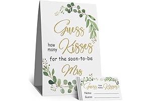 How Many Kisses Bridal Shower Game - Eucalyptus Leaf Sign and Cards