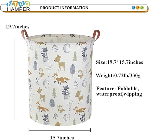 Miniatura 5 de NTAOHAMPER - Cesta de lavandería redonda de algodón y lino, cesta de almacenamiento plegable con asas para el hogar, oficina, cesta de regalo,