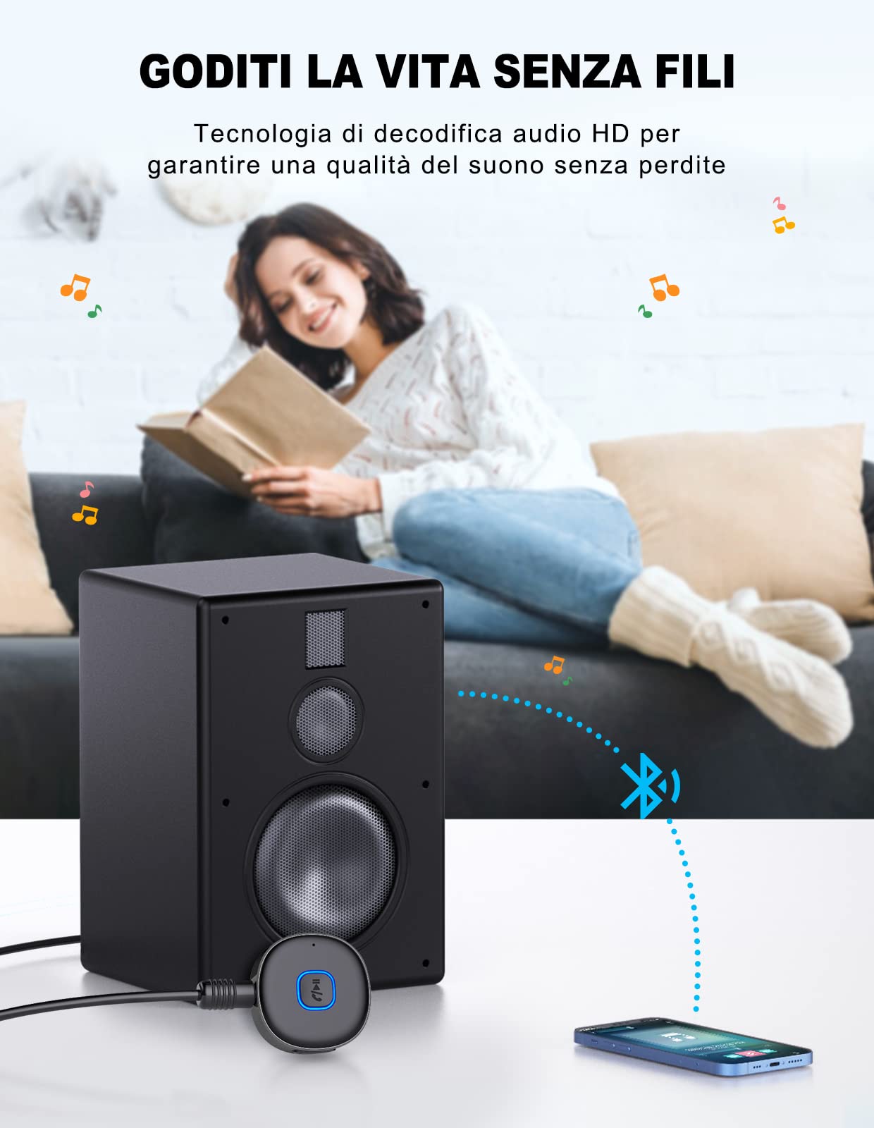 Mohard Ricevitore Bluetooth 5.3, Mini Aux Bluetooth Auto per Stereo/Cuffie Cablate/Altoparlante, Jack 3.5 mm Adattatore Amplificatori, 16 Ore di Riproduzione, Chiamate in Vivavoce, Connessione Doppia