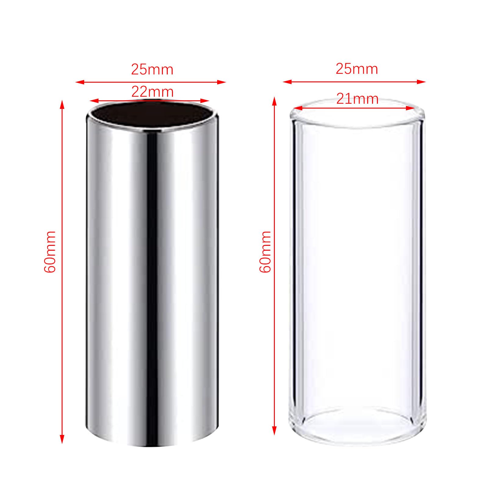 Slide Per Chitarra In Vetro E Acciaio Inox - Set 2 Pezzi Per Chitarra E Basso - Foto 12