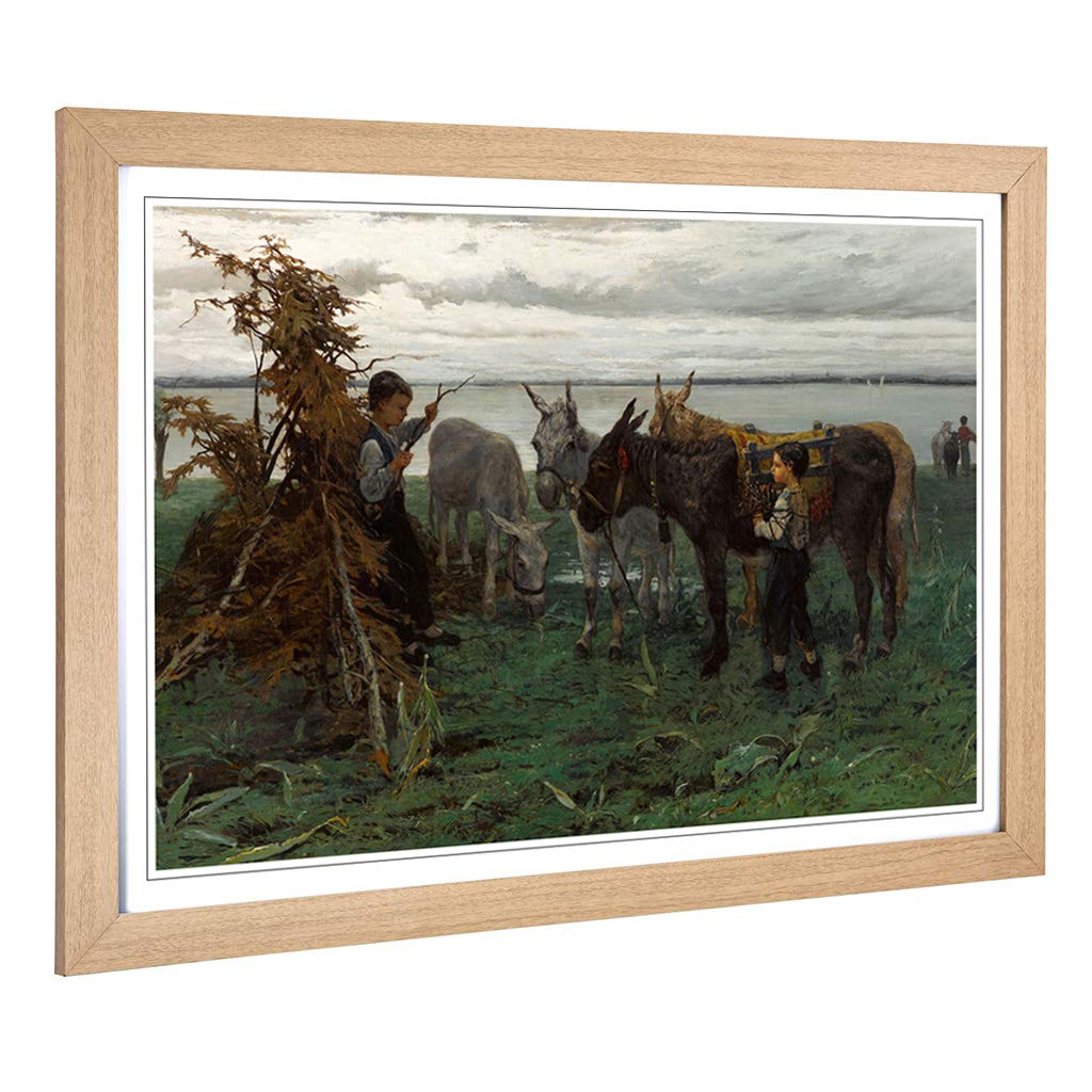Big Box Art Framed Print of Willem Maris Boys Herding Donkeys Design | Wall Art Picture | Home Decor for Kitchen, Living Room, Bedroom, Hallway, Oak, A2 / 24.5x18 Inch / 62x45cm