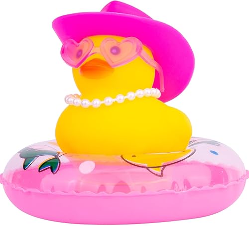 Adornos de pato amarillo para automóvil, decoración de tablero de automóvil con gafas de amor, mini anillo de natación, sombrero de sol, collar para