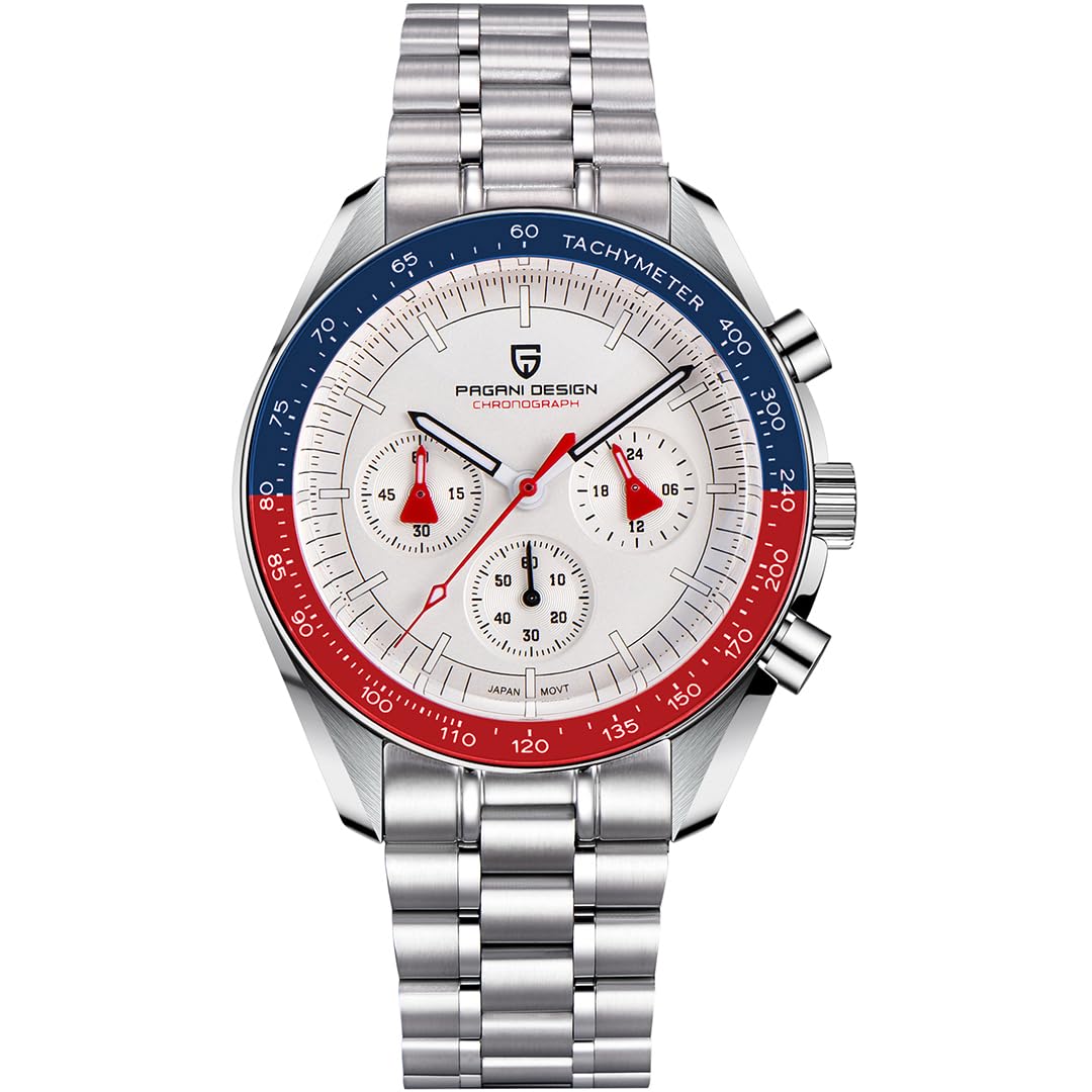 LACZ DENTONPagani Design PD1701V3 Men's Watches Quartz Men Chronograph Stainless Steel Sports Watches for Mens Waterproof Watches Japan VK63 Movement…, PD1701-Blue red white-LAS, Fashion