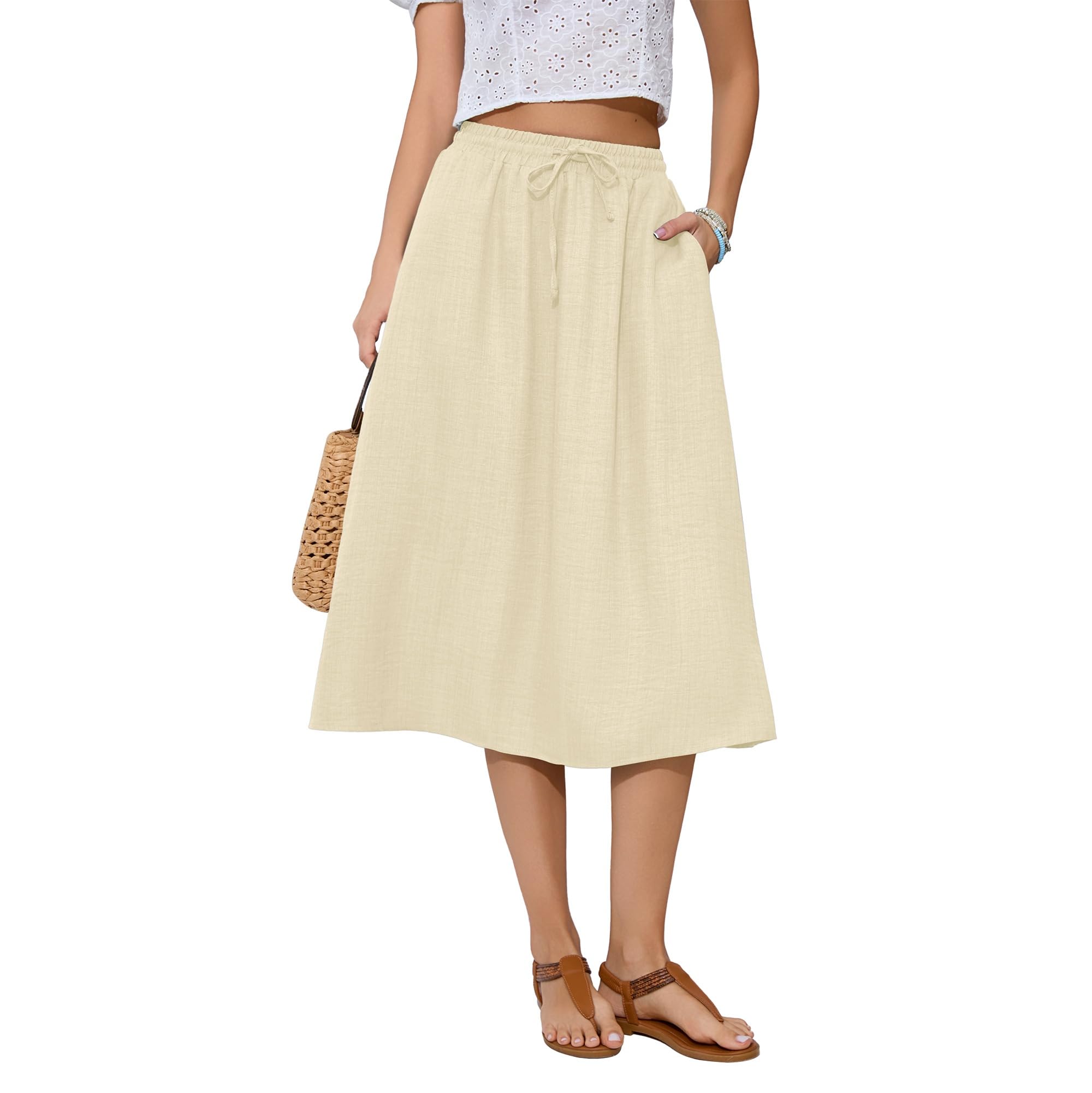 Witsmile Women's Pleated Midi Length Flowy Elastic High Waist A-Line Skirt