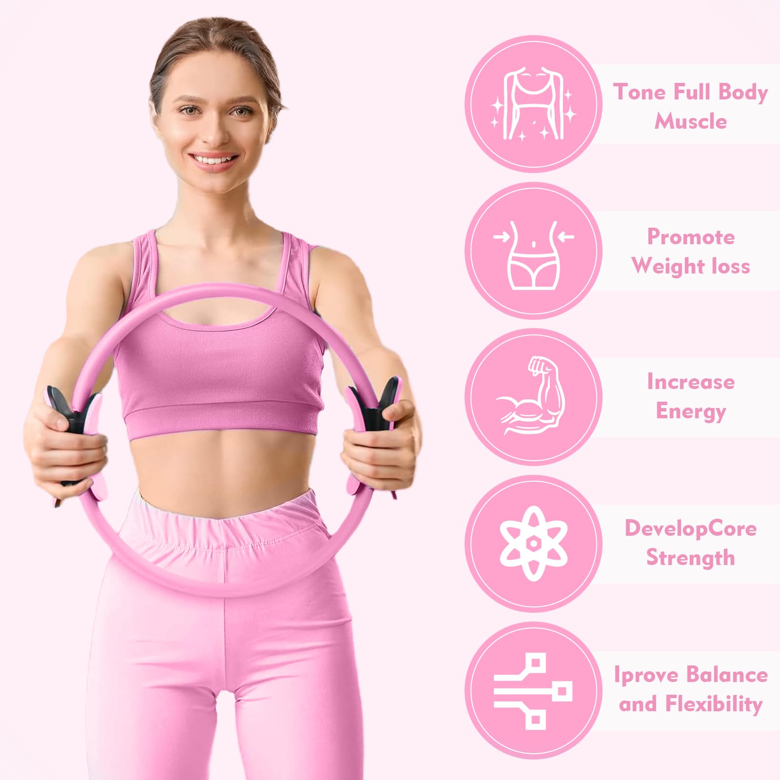 Stretch Happy Set di attrezzi per pilates, anello e palla, per yoga, fitness, Magic Circle e mini palla, guida gratuita (lingua italiana non garantita), allenamento di resistenza, tonico muscolare