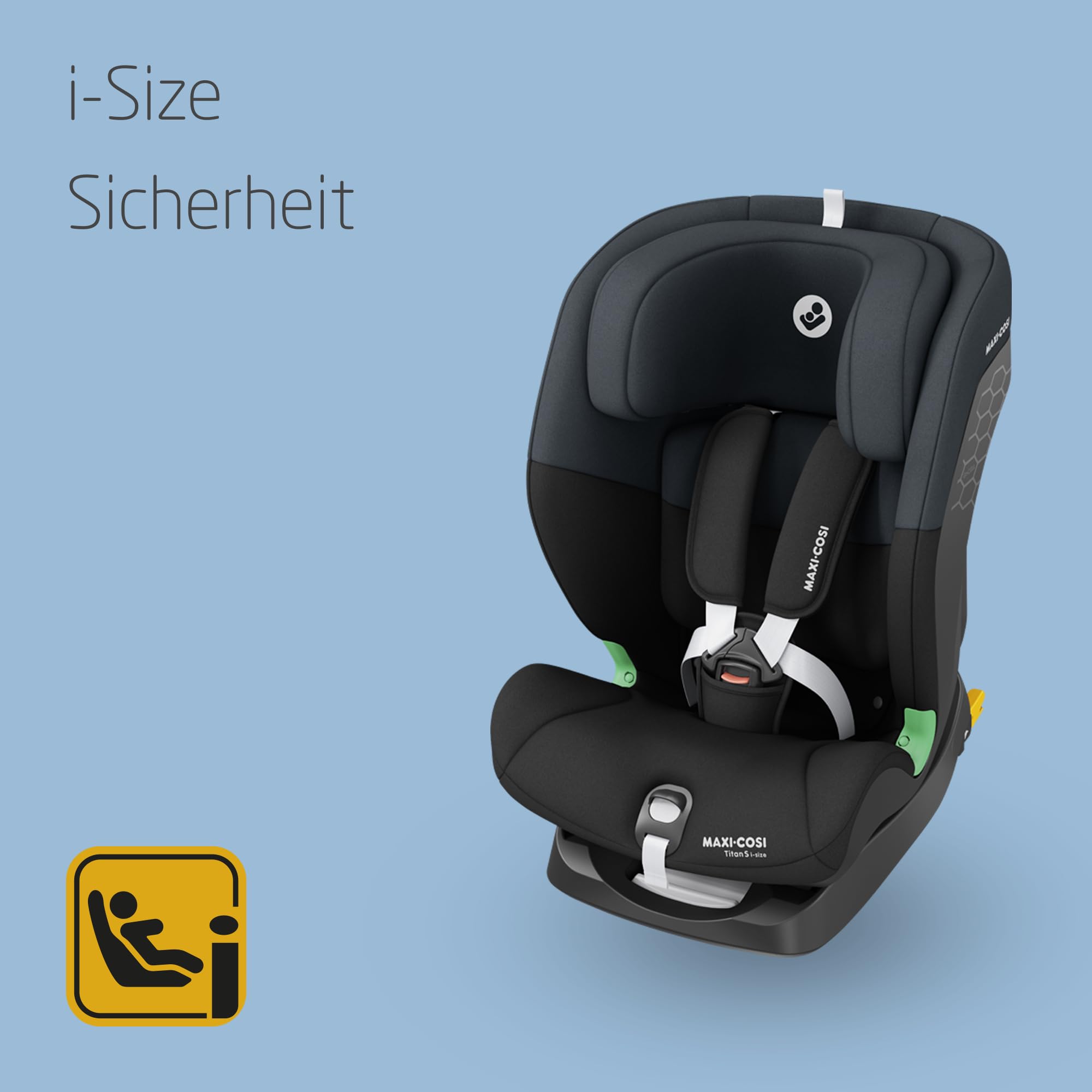 Maxi-Cosi Titan S i-Size, Mitwachsender Kindersitz, 15Monate–12Jahre (76–150cm), ISOFIX Kindersitz Auto, 5 Sitzpositionen, 13 Kopfstützenstufen, G-CELL-Schutz, 5-Punkt-Sicherheitsgurt, Tonal Black