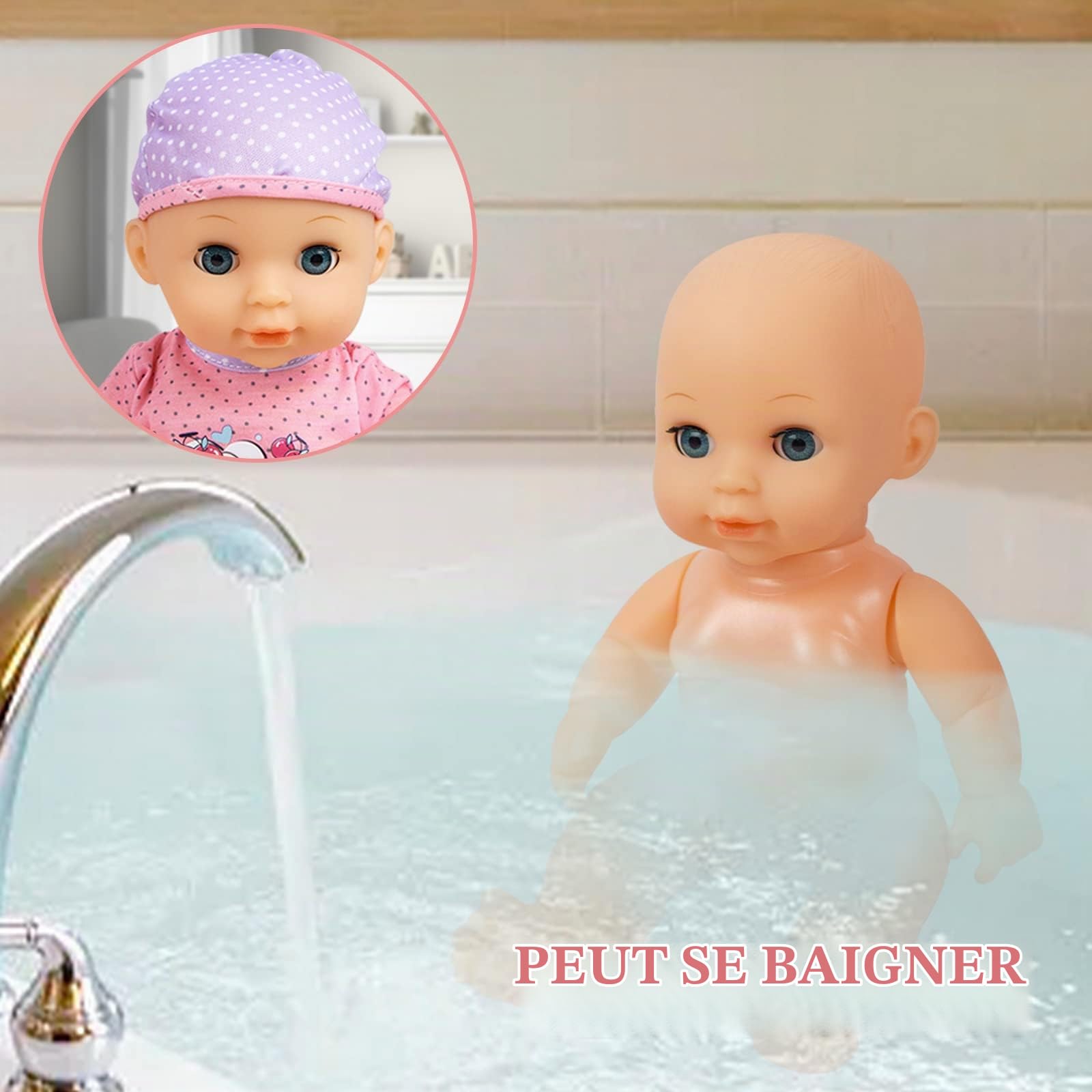 RedCrab Ensemble de Jeu de Poupee Bebe avec Fonctions - Manger, Boire, Dormir, 18 Accessoires Poupon avec Poupée, Chaise Haute, Biberon, Tétine, Couches, Poupée Vêtements