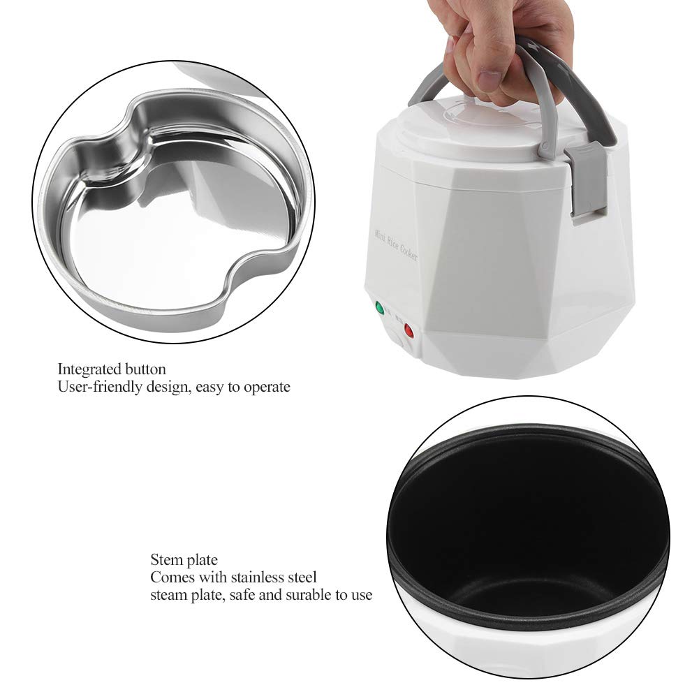 Olla arrocera eléctrica para automóvil, vaporizador de alimentos multifuncional portátil de 12 V y 100 W con revestimiento antiadherente, adecuado para viajes, camping, oficina, (Blanca)