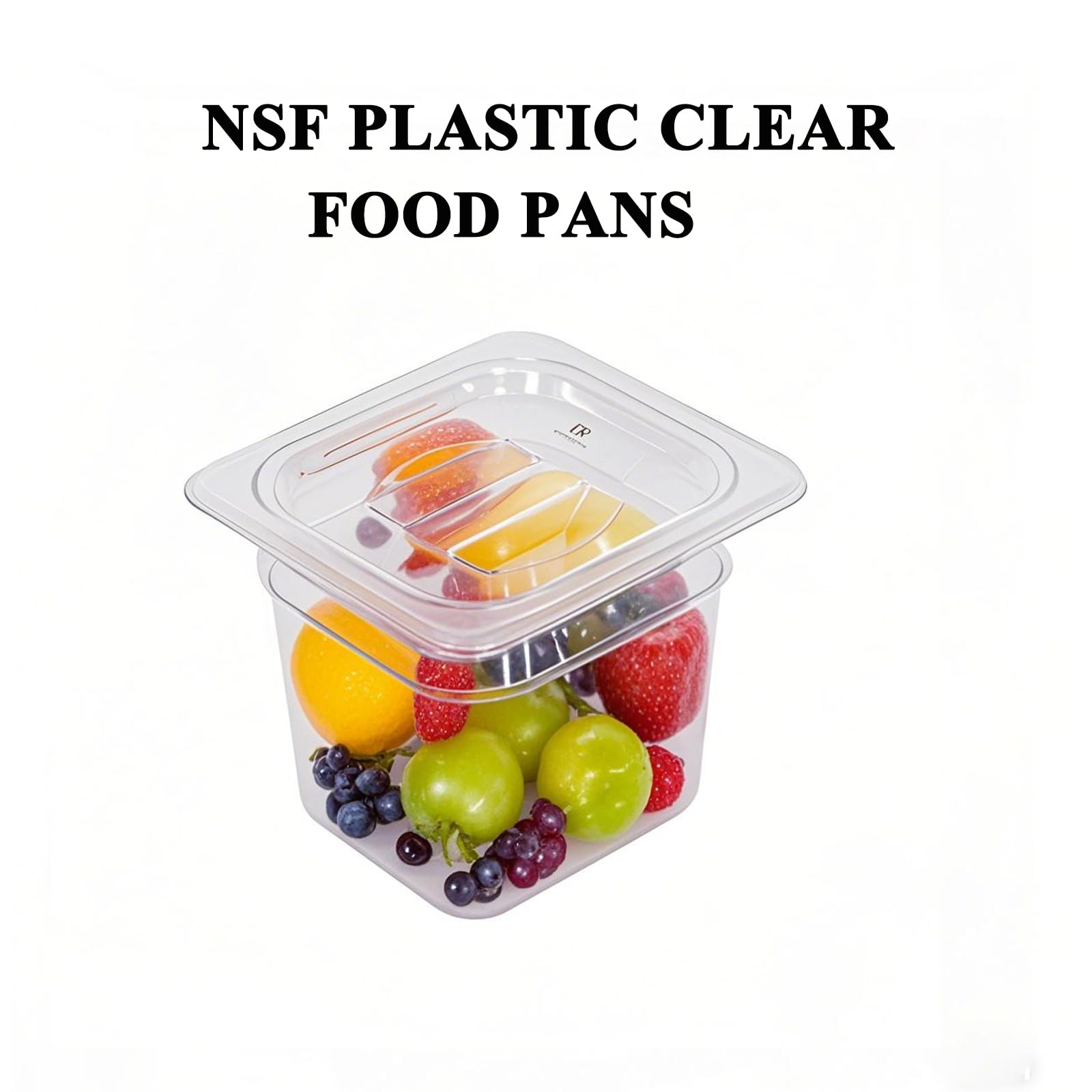 CTJ 6 Pack NSF Plastic Clear Food Pans with Lids 1/6 Size, 6'' Deep Commercial Food Storage Containers Polycarbonate Hotel Pans with Capacity Indicator for Fruits Vegetables Beans Corns