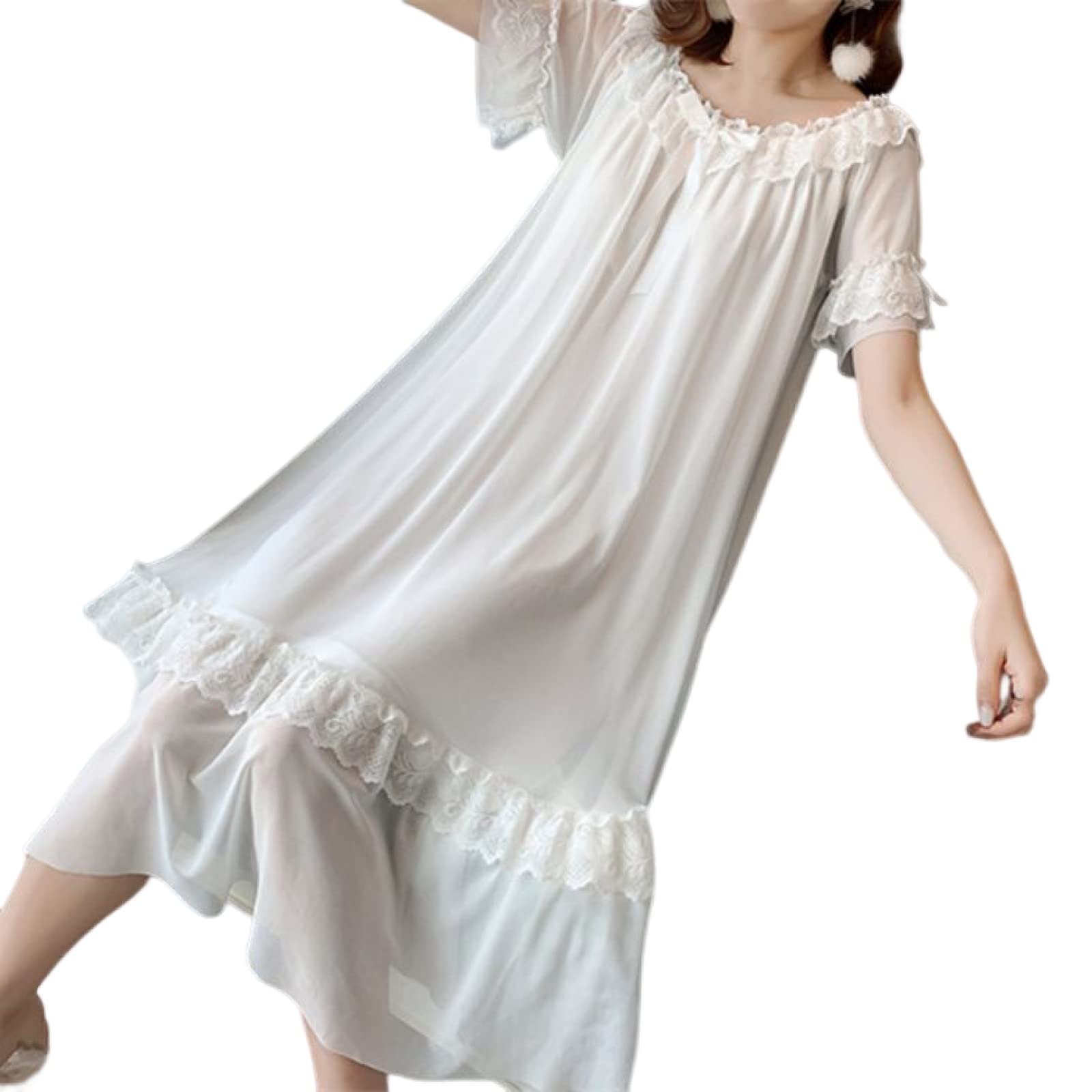YAROVA Damen Nachthemden - Damen Nachthemd Vintage Mesh Spitze Nachtkleid Romantische Nachtwäsche Nachthemd Mode Elegant Frühling Langarm Pyjama Loungewear