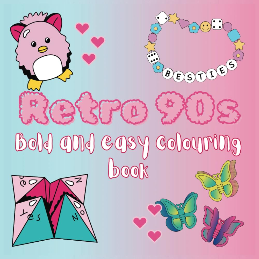 Retro 90’s bold and easy colouring book