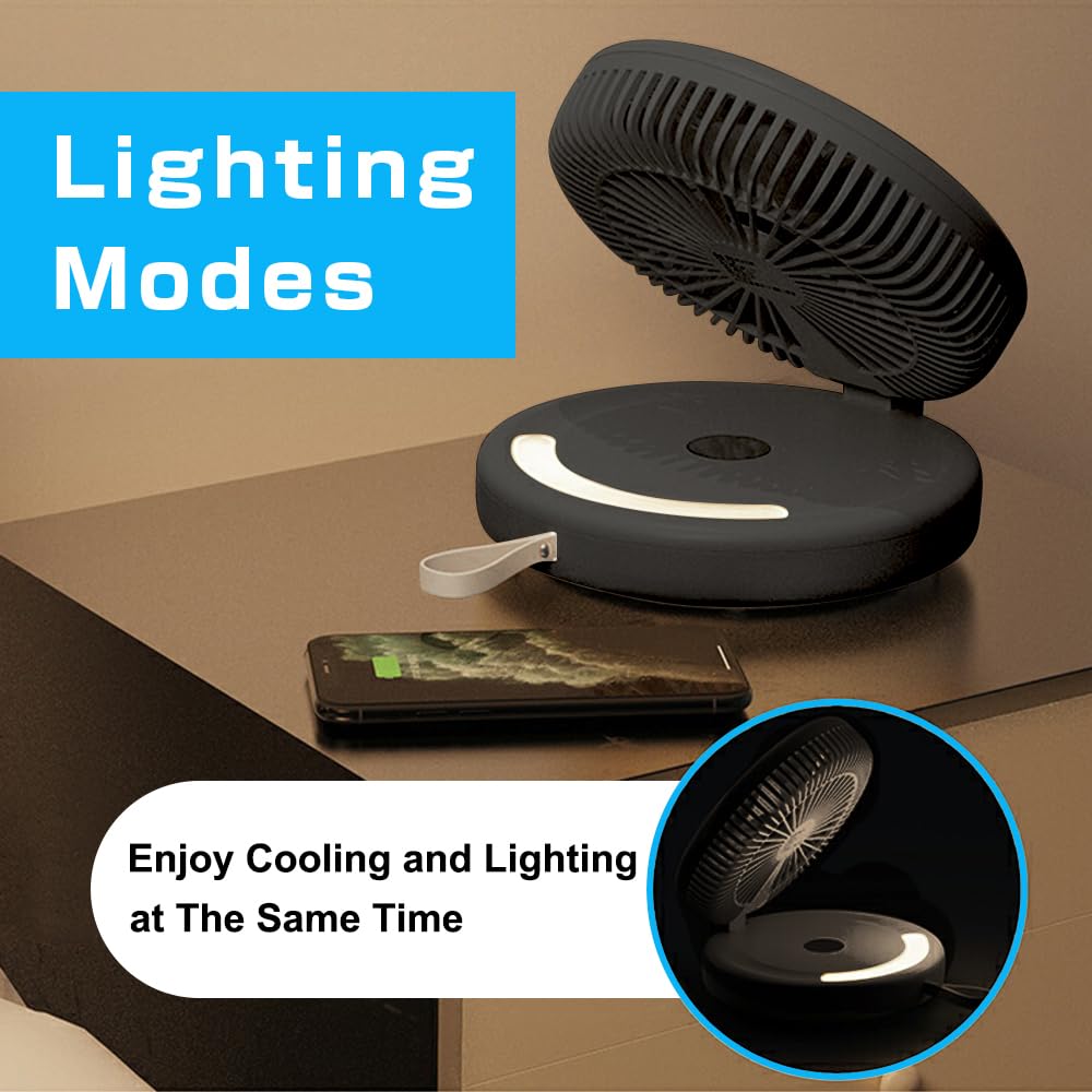 SLuB Ventilatore da Tavolo, Oscillazione Automatica a 120°, Luce LED, Velocità del Vento a 6 Velocità, Ventilatore Turbo Silenzioso per Casa, Ufficio, Cucina, Ecc (Nero)