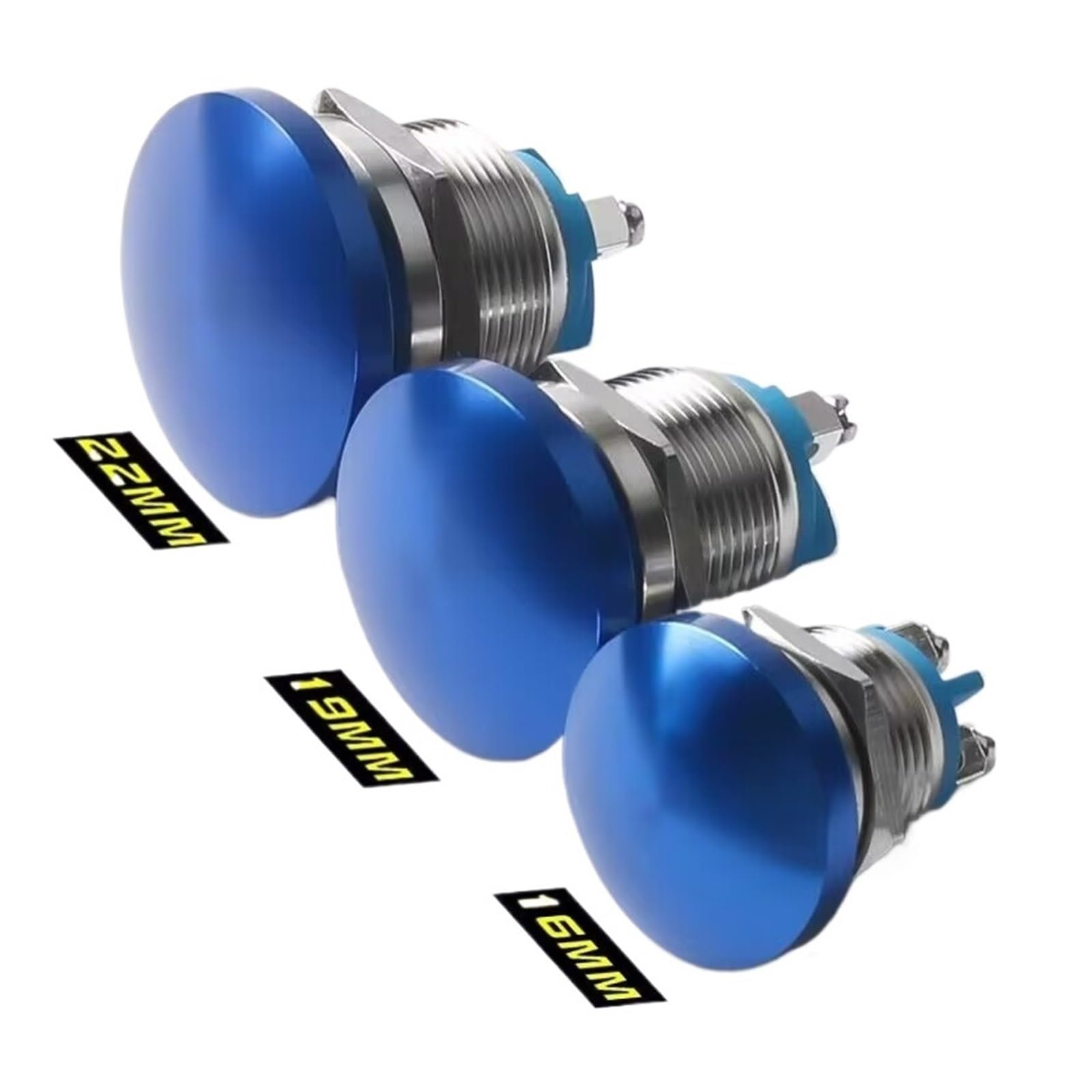 KFGWOPOYVY 16mm/19mm/22mm,Panel Metal Switch With Screw,No Welding Big Head Momentary Not Fixed Push Button Auto Reset,200V 2A 1NO(Blue,16mm)