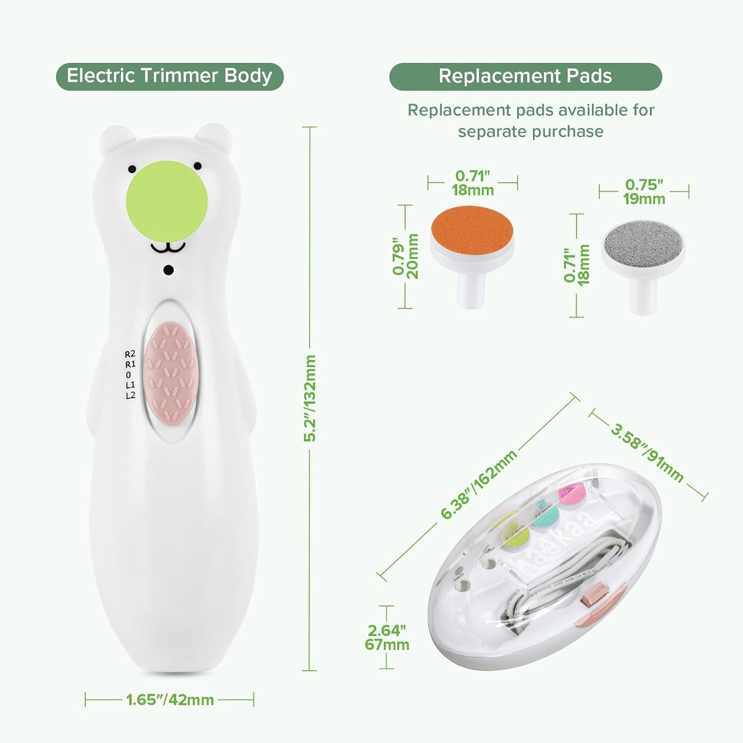 Haakaa Happii Bear - Juego de cortaúñas recargable – Cortauñas eléctrico para bebé – Cortauñas para bebé/lima de uñas para bebé – Silencioso y luces LED