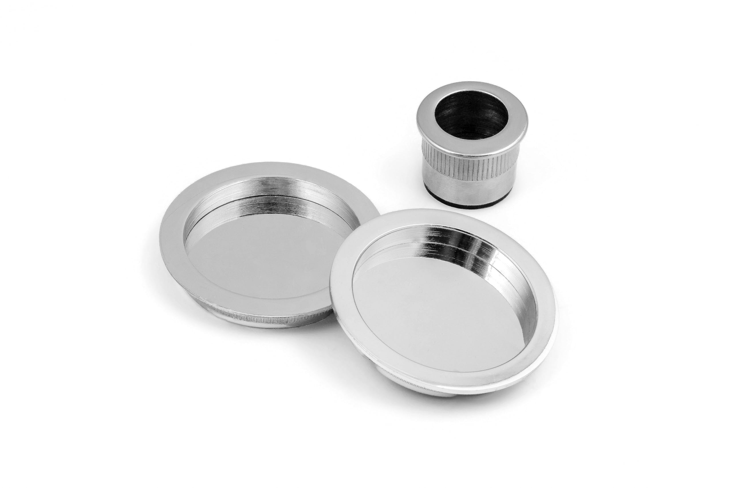 ARCO · Handle and Nail Kit for Sliding Doors: Brass Finish,Satin Nickel, Satin Leather, 55mm Round Rosettes and 30mm Central Thimble (Satin Nickel)